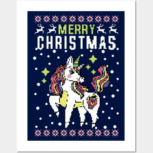 Merry Christmas Unicorn Posters and Art